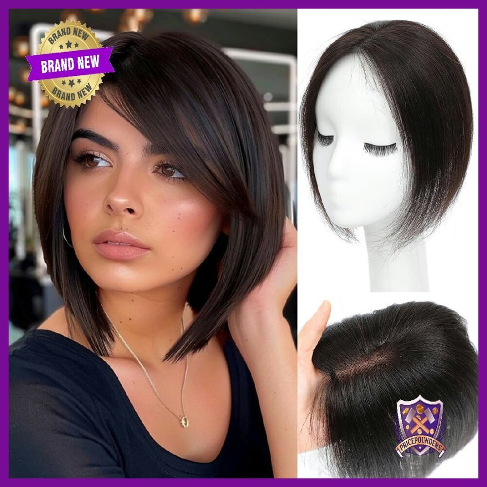9.8" Human Hair Topper with Bangs for Thinning Hair & Gray Coverage